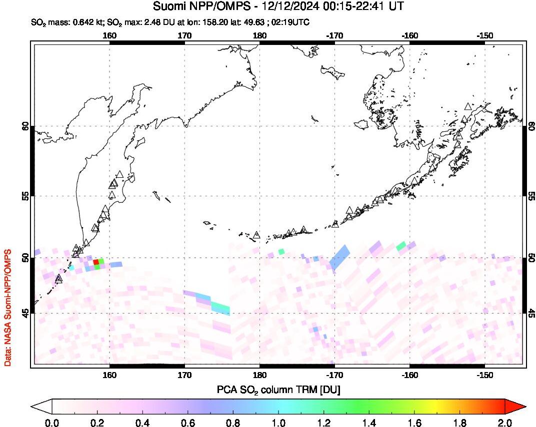 A sulfur dioxide image over North Pacific on Dec 12, 2024.