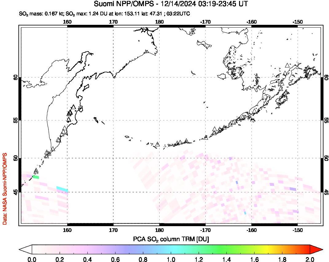 A sulfur dioxide image over North Pacific on Dec 14, 2024.