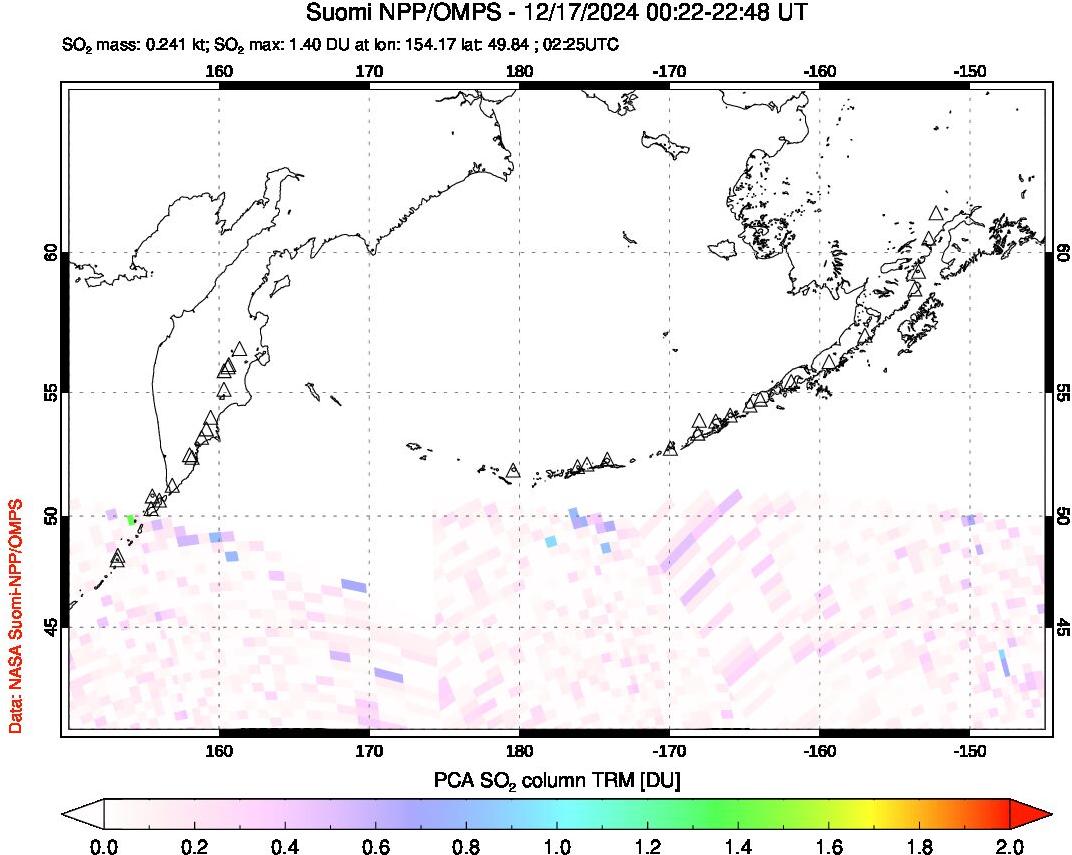 A sulfur dioxide image over North Pacific on Dec 17, 2024.