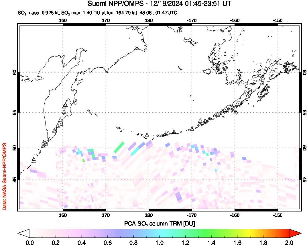 A sulfur dioxide image over North Pacific on Dec 19, 2024.