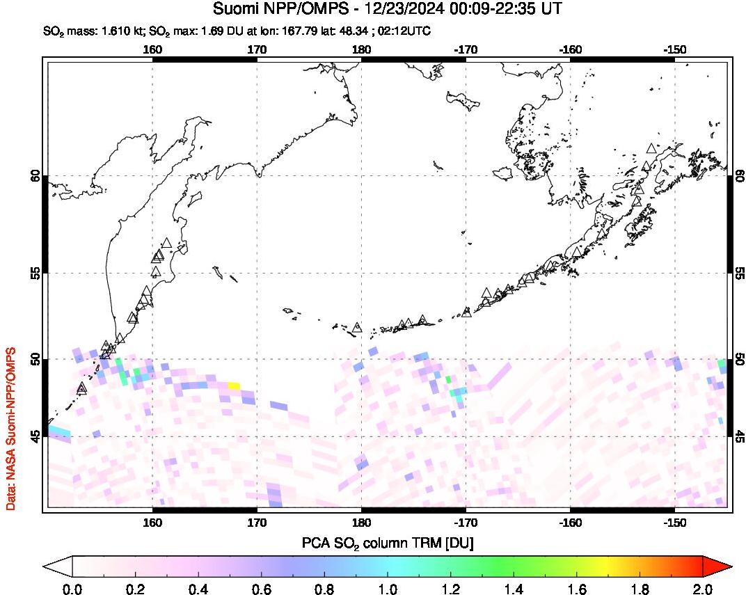 A sulfur dioxide image over North Pacific on Dec 23, 2024.