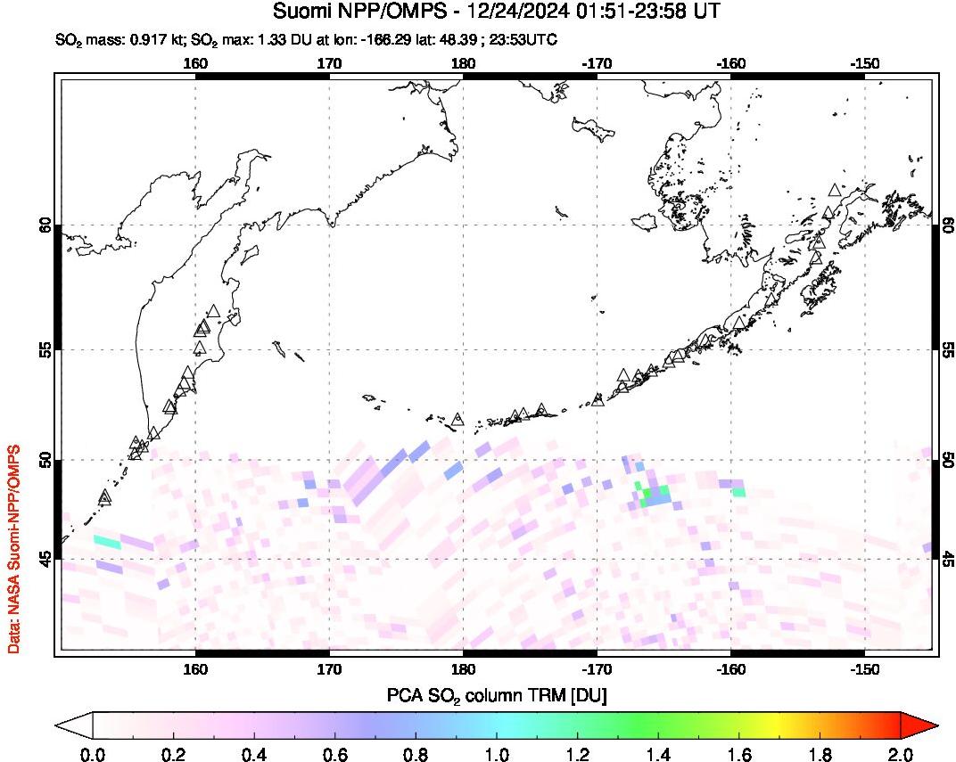 A sulfur dioxide image over North Pacific on Dec 24, 2024.