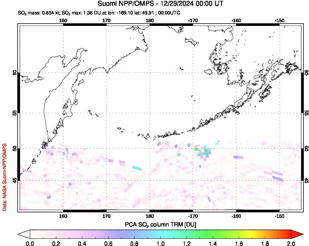 A sulfur dioxide image over North Pacific on Dec 29, 2024.