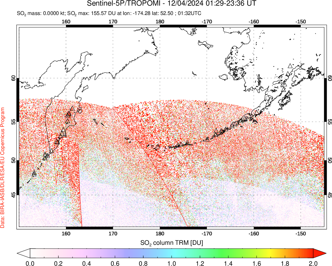 A sulfur dioxide image over North Pacific on Dec 04, 2024.