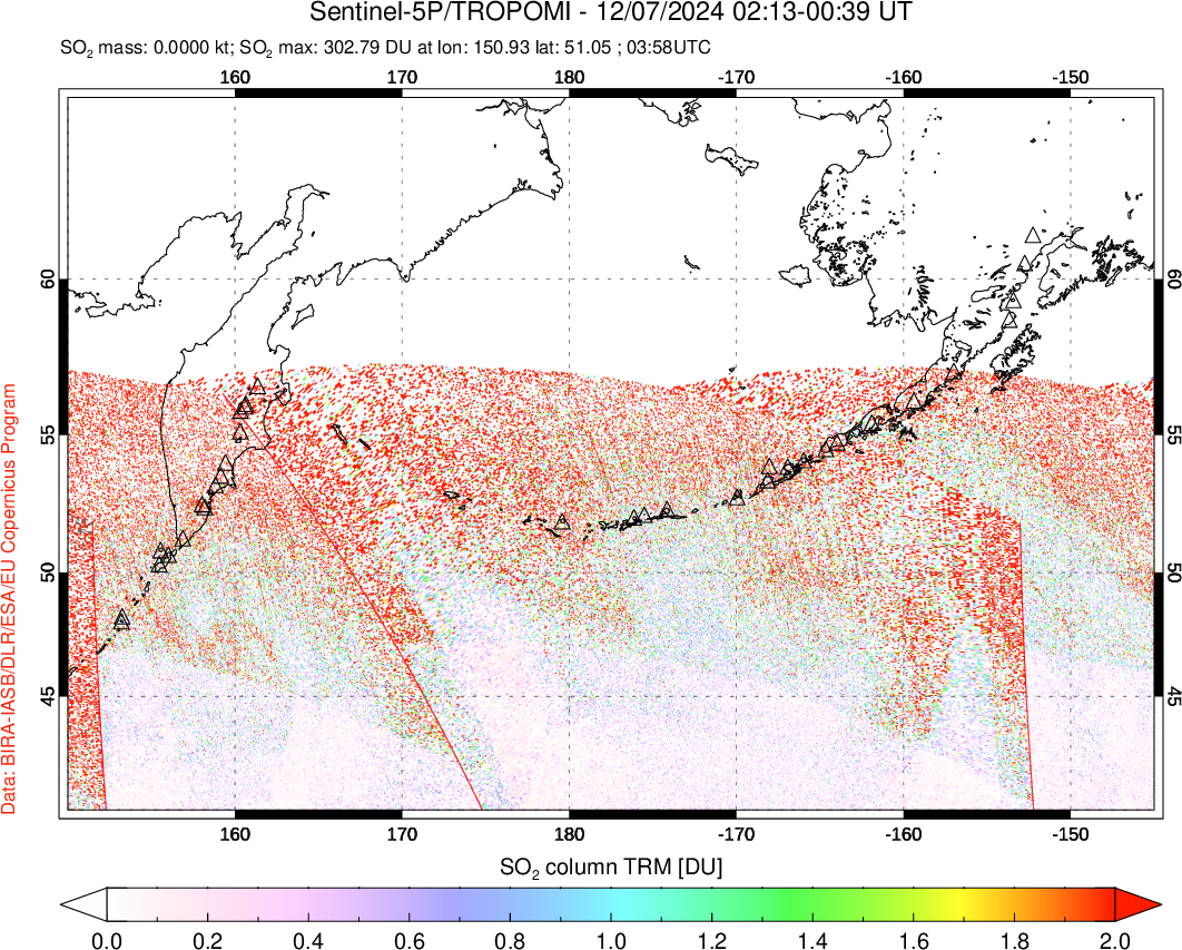 A sulfur dioxide image over North Pacific on Dec 07, 2024.