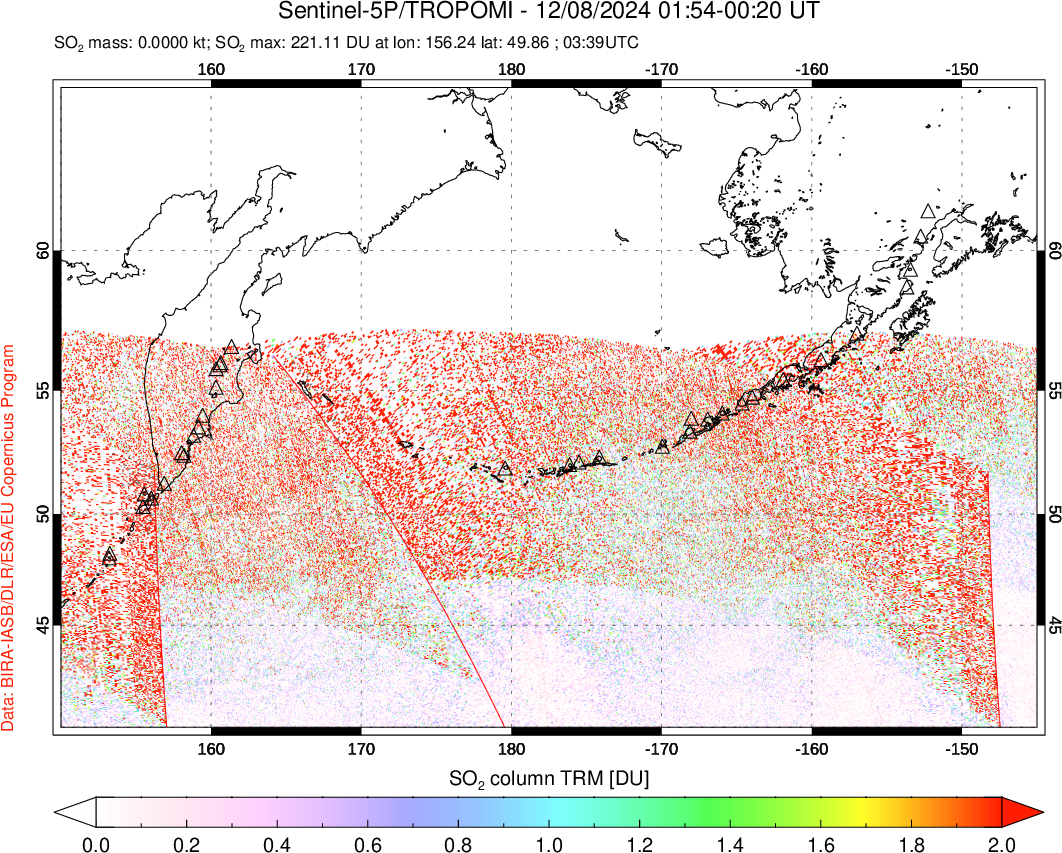 A sulfur dioxide image over North Pacific on Dec 08, 2024.