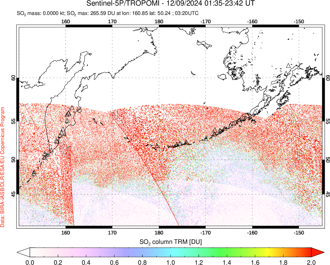 A sulfur dioxide image over North Pacific on Dec 09, 2024.