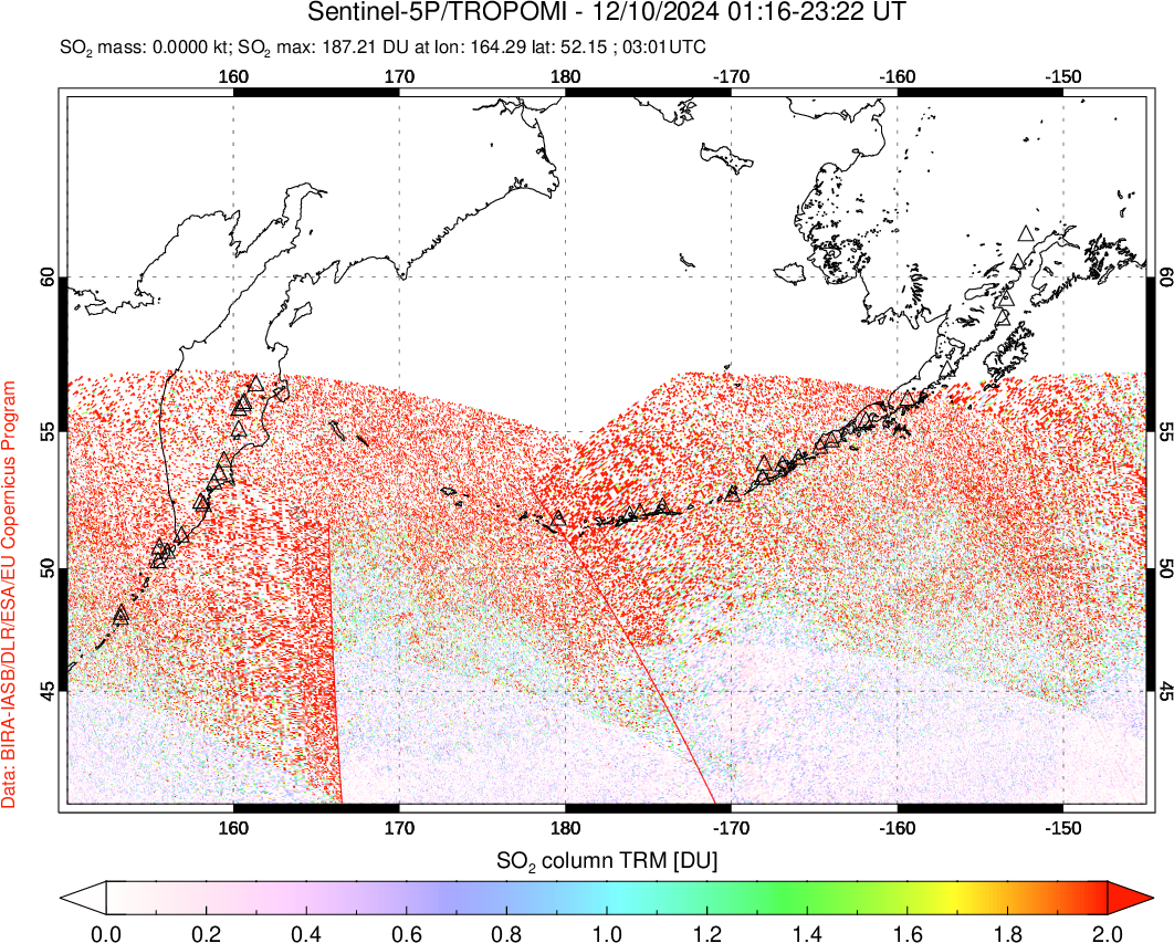 A sulfur dioxide image over North Pacific on Dec 10, 2024.