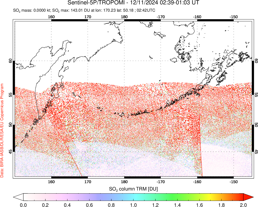 A sulfur dioxide image over North Pacific on Dec 11, 2024.