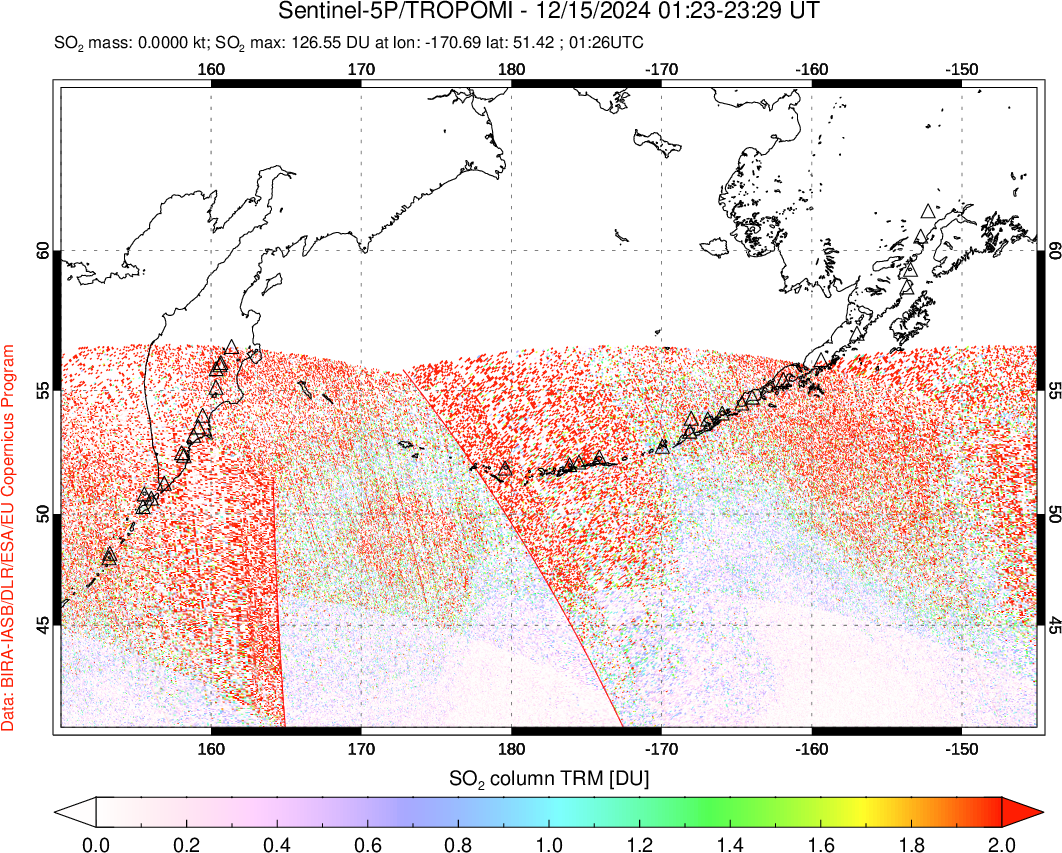 A sulfur dioxide image over North Pacific on Dec 15, 2024.