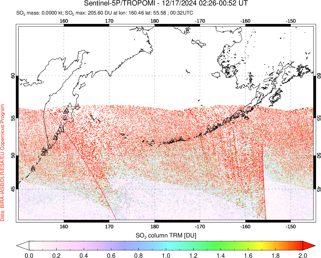 A sulfur dioxide image over North Pacific on Dec 17, 2024.