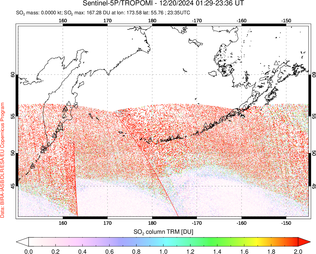 A sulfur dioxide image over North Pacific on Dec 20, 2024.