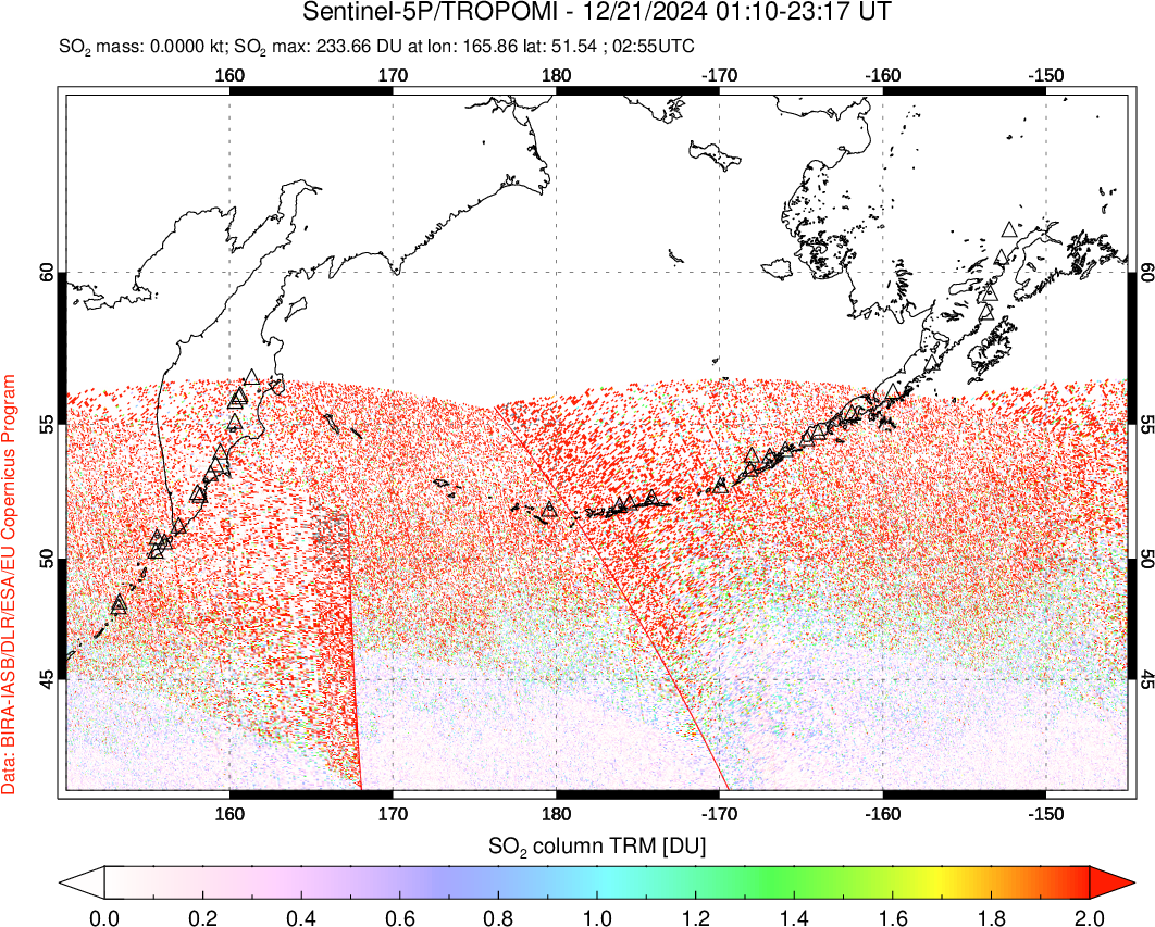 A sulfur dioxide image over North Pacific on Dec 21, 2024.