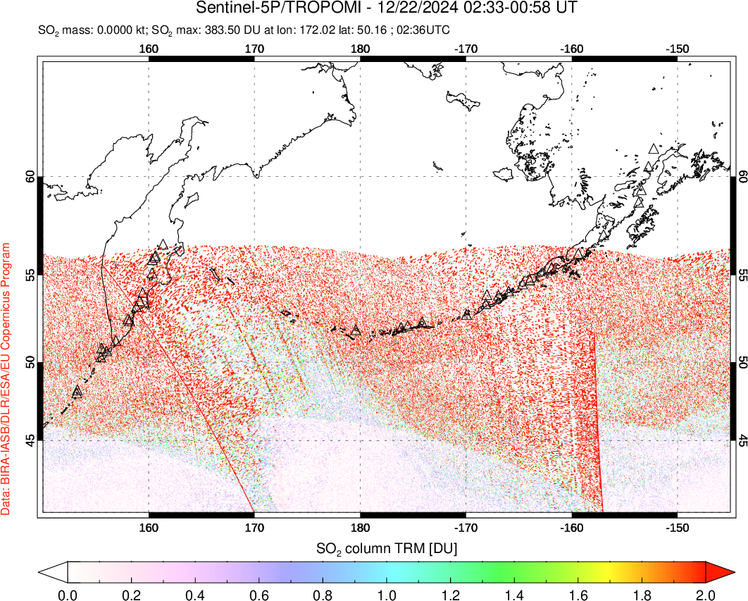 A sulfur dioxide image over North Pacific on Dec 22, 2024.