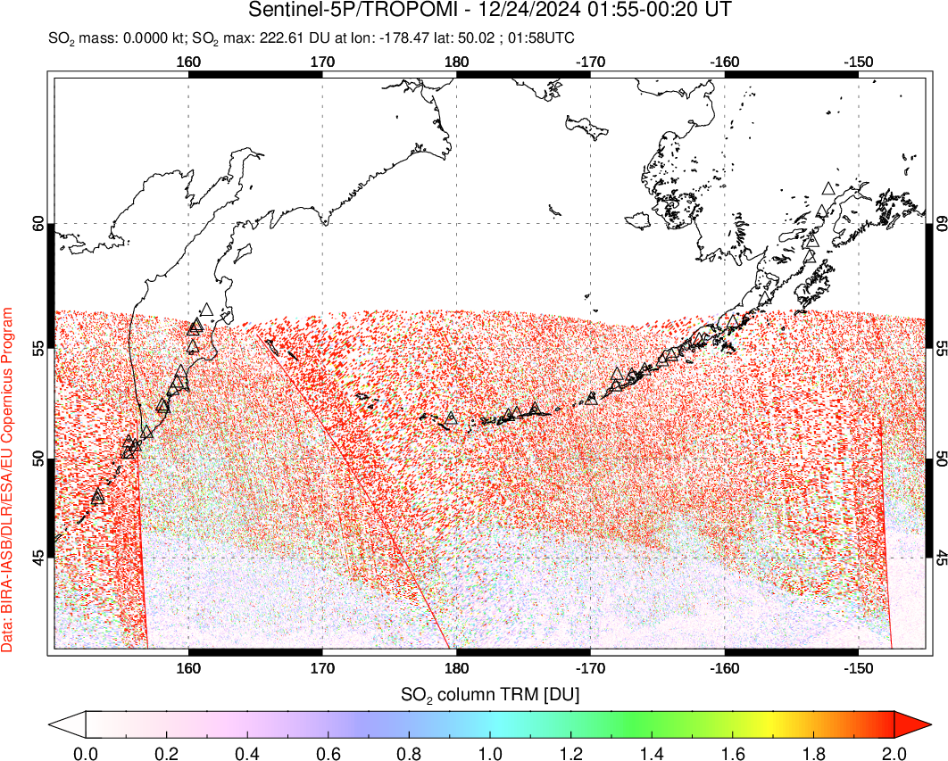 A sulfur dioxide image over North Pacific on Dec 24, 2024.