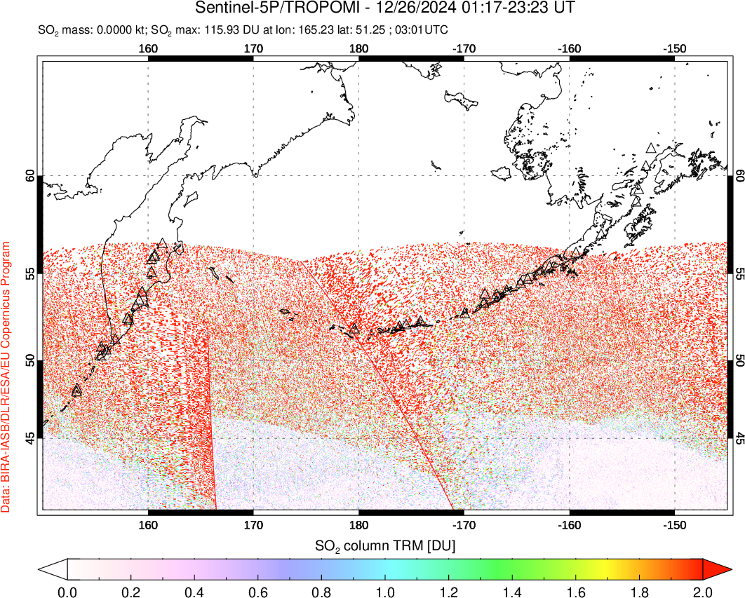 A sulfur dioxide image over North Pacific on Dec 26, 2024.