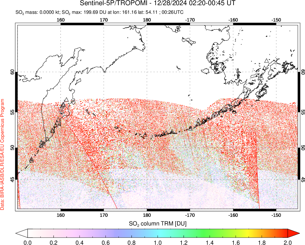 A sulfur dioxide image over North Pacific on Dec 28, 2024.