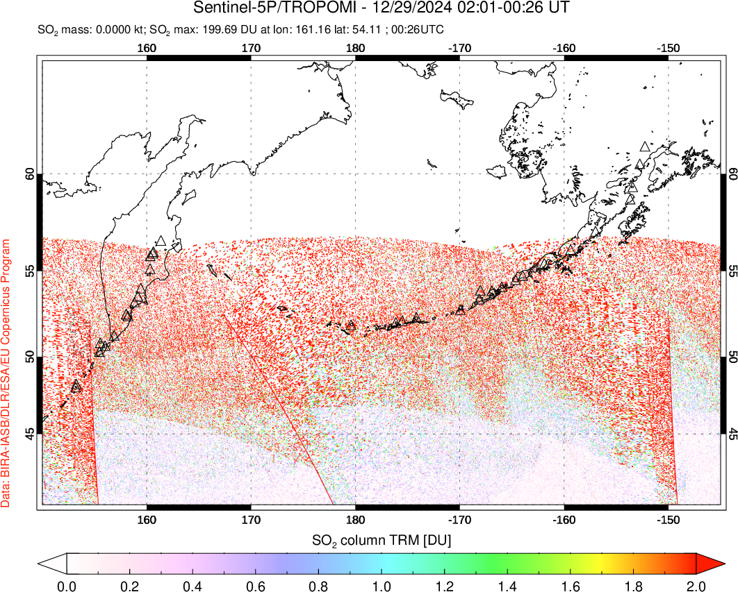 A sulfur dioxide image over North Pacific on Dec 29, 2024.