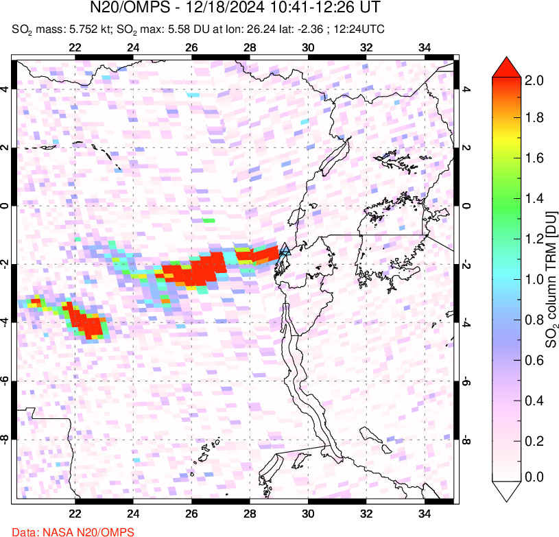 A sulfur dioxide image over Nyiragongo, DR Congo on Dec 18, 2024.