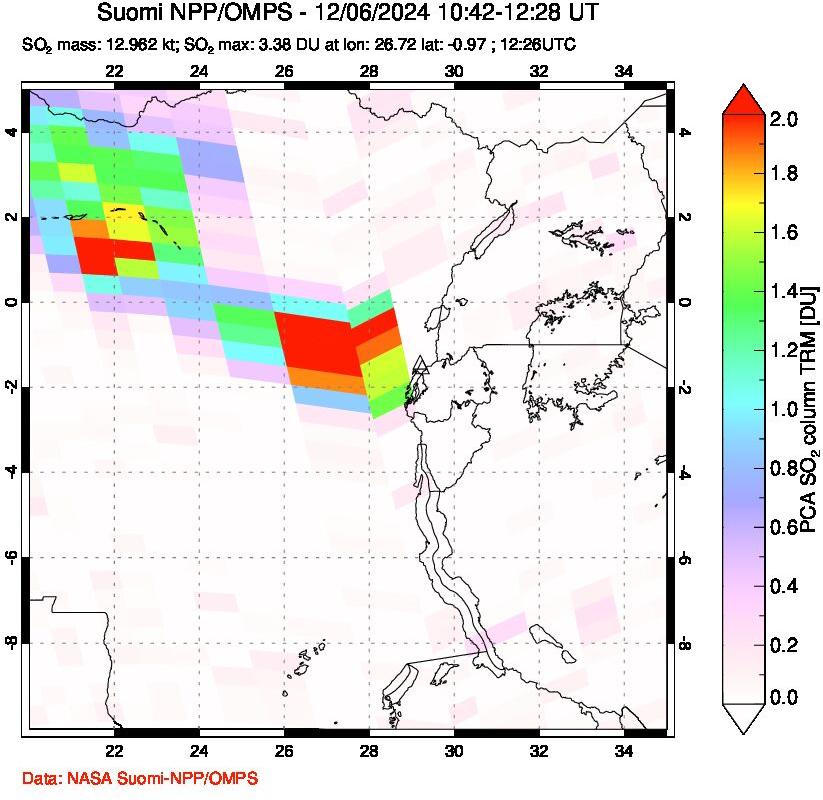 A sulfur dioxide image over Nyiragongo, DR Congo on Dec 06, 2024.