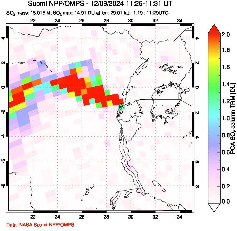 A sulfur dioxide image over Nyiragongo, DR Congo on Dec 09, 2024.