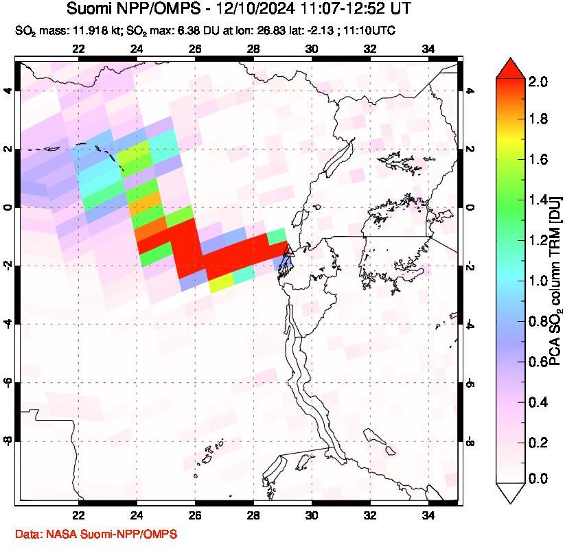 A sulfur dioxide image over Nyiragongo, DR Congo on Dec 10, 2024.