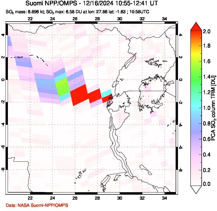 A sulfur dioxide image over Nyiragongo, DR Congo on Dec 16, 2024.