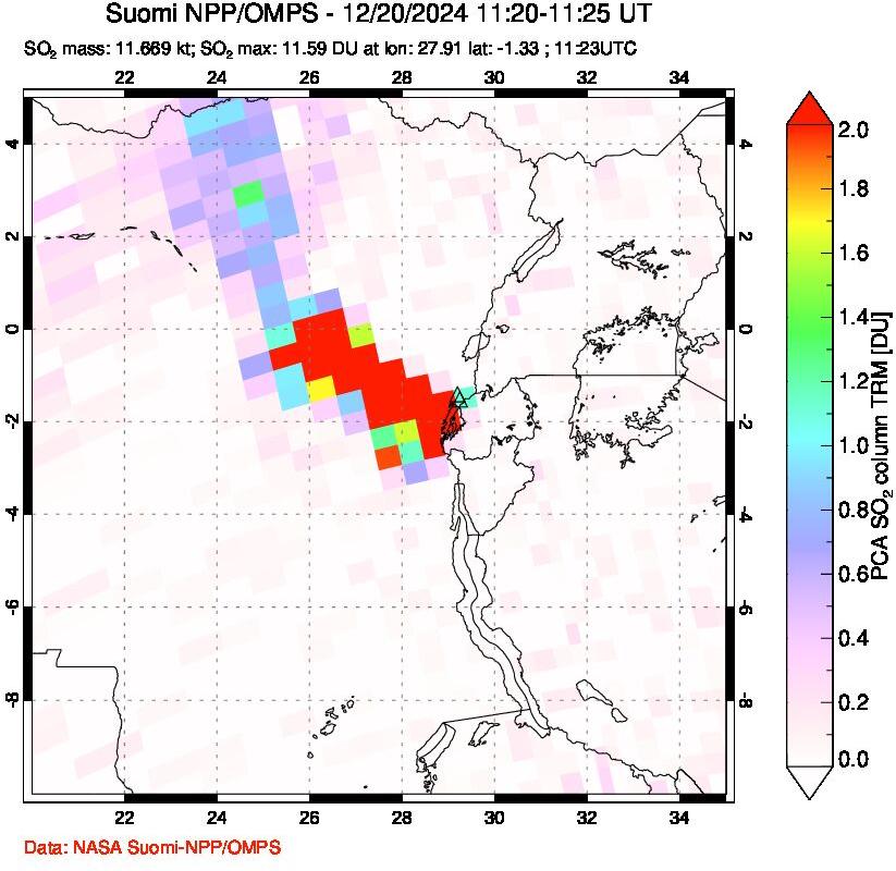 A sulfur dioxide image over Nyiragongo, DR Congo on Dec 20, 2024.