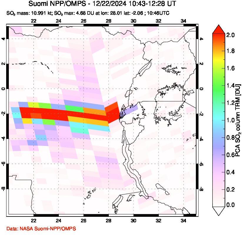 A sulfur dioxide image over Nyiragongo, DR Congo on Dec 22, 2024.