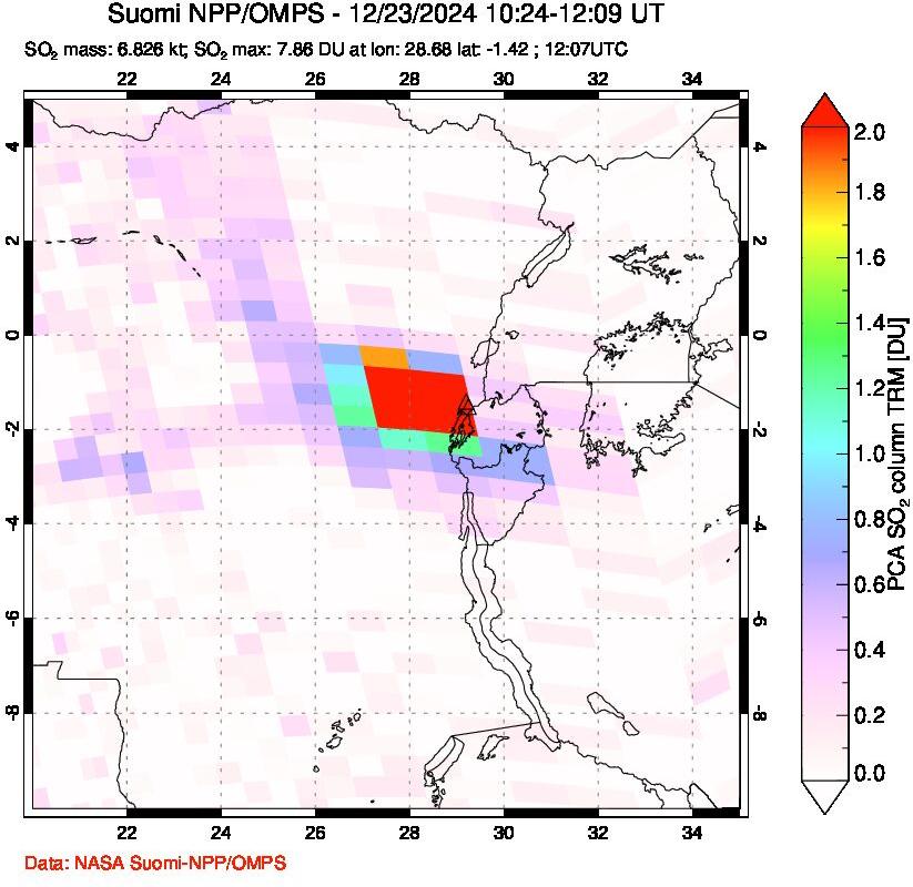 A sulfur dioxide image over Nyiragongo, DR Congo on Dec 23, 2024.