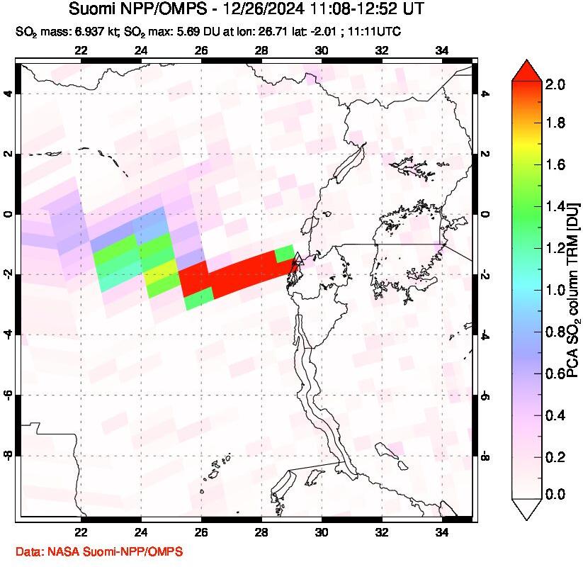 A sulfur dioxide image over Nyiragongo, DR Congo on Dec 26, 2024.