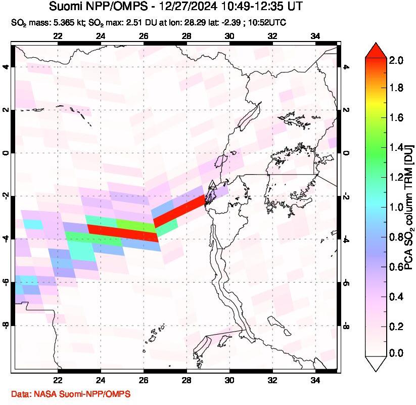 A sulfur dioxide image over Nyiragongo, DR Congo on Dec 27, 2024.