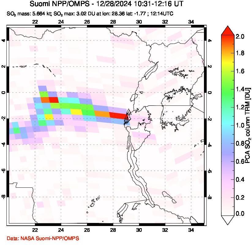 A sulfur dioxide image over Nyiragongo, DR Congo on Dec 28, 2024.