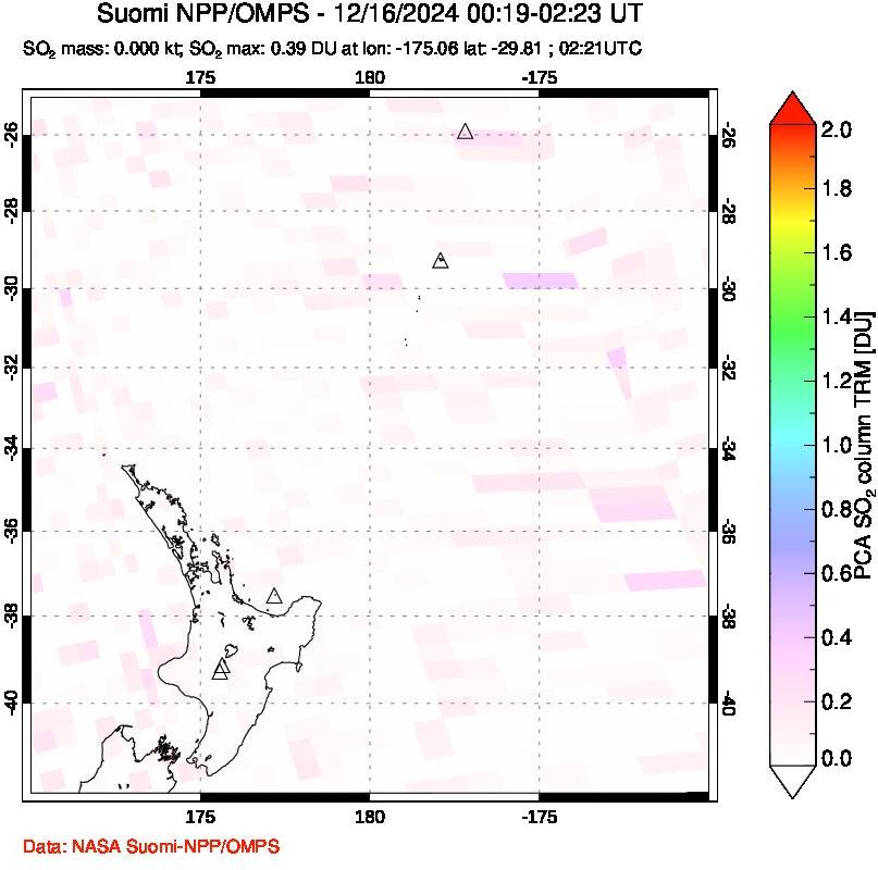 A sulfur dioxide image over New Zealand on Dec 16, 2024.