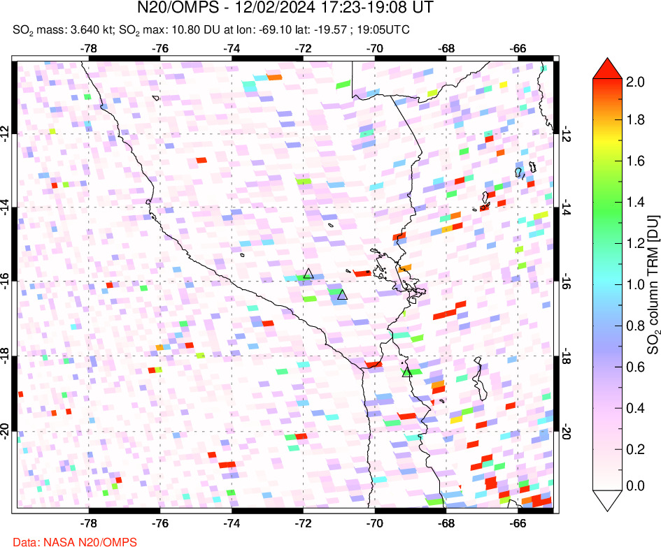 A sulfur dioxide image over Peru on Dec 02, 2024.