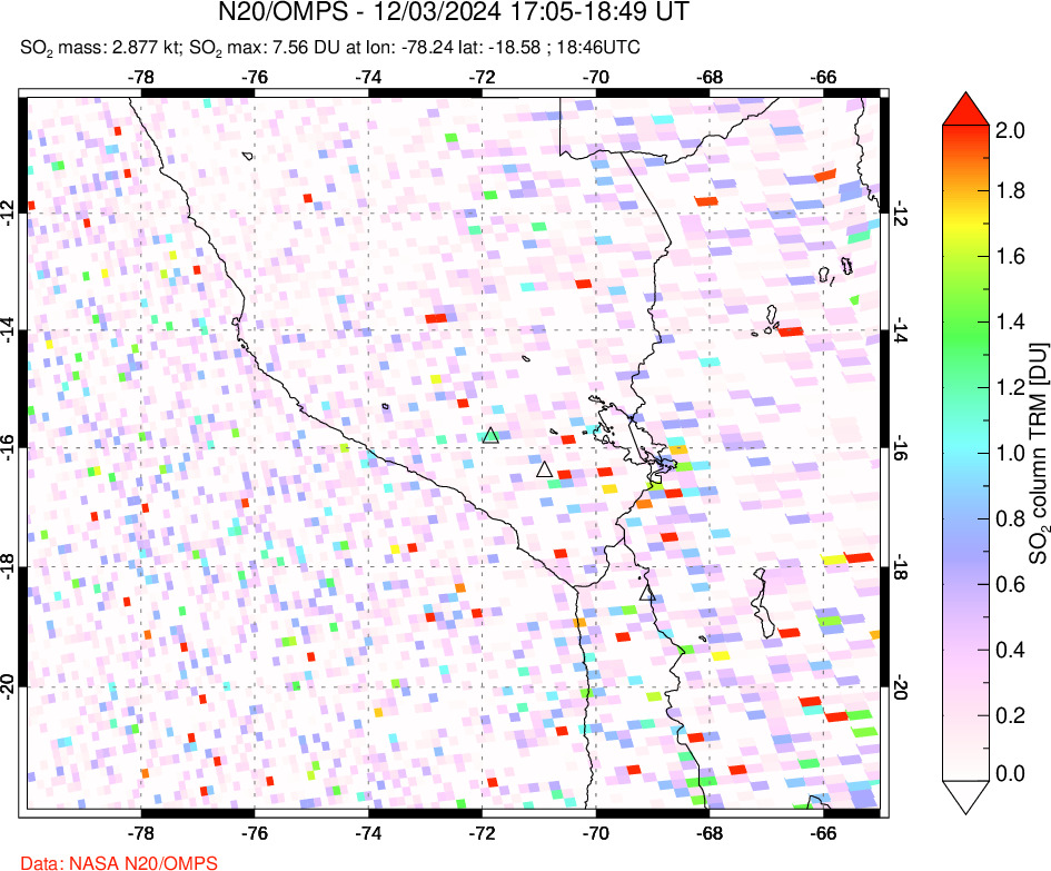 A sulfur dioxide image over Peru on Dec 03, 2024.