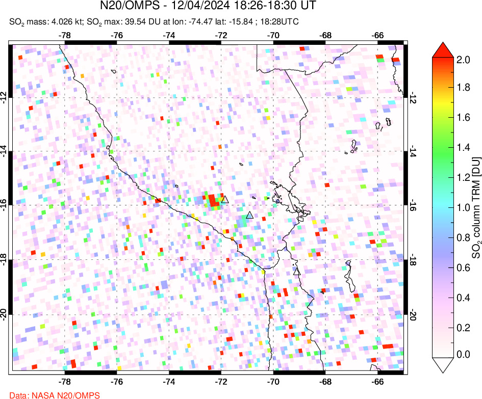 A sulfur dioxide image over Peru on Dec 04, 2024.