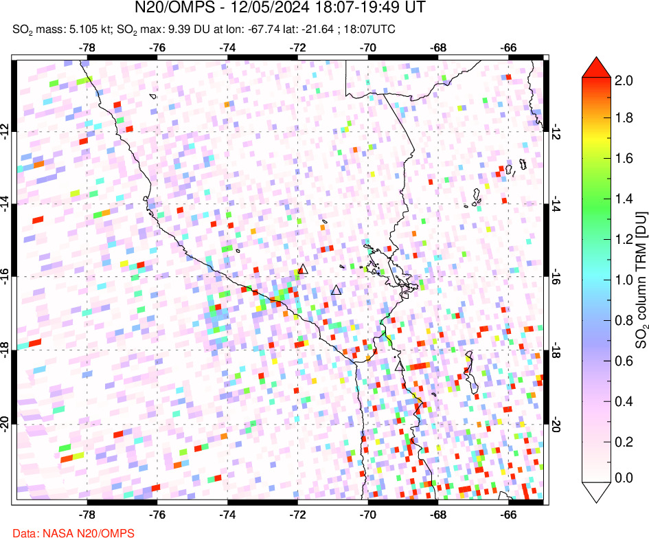 A sulfur dioxide image over Peru on Dec 05, 2024.