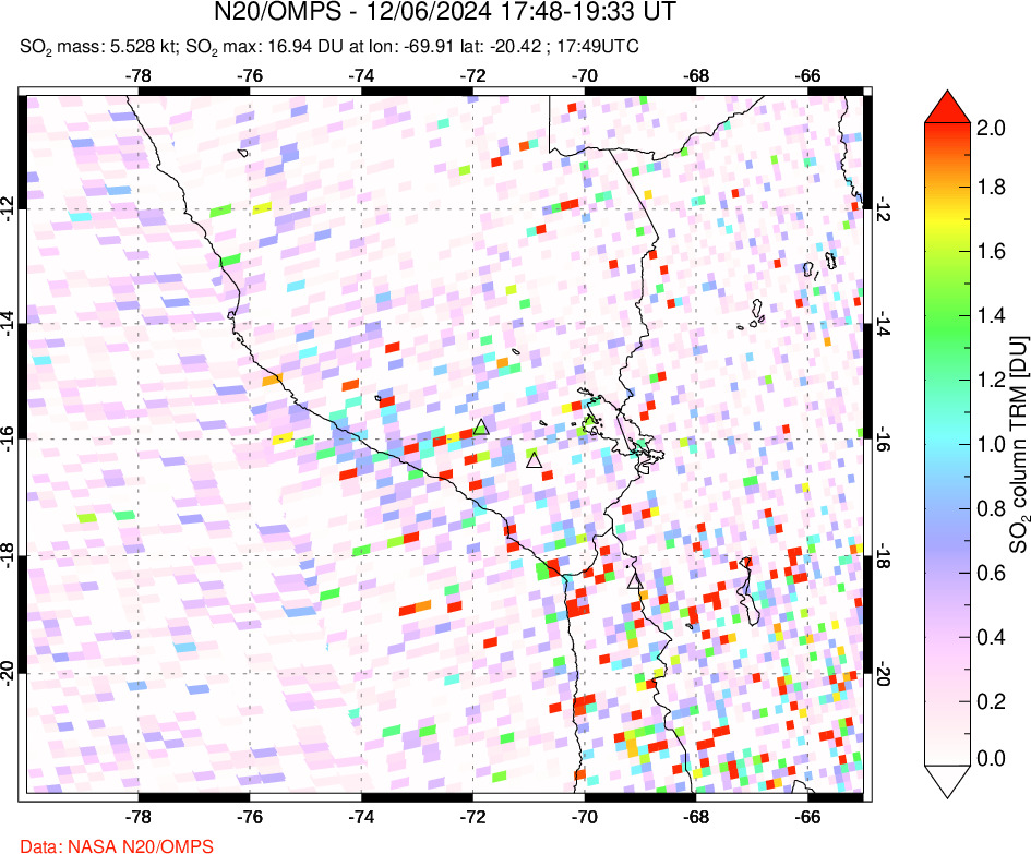 A sulfur dioxide image over Peru on Dec 06, 2024.