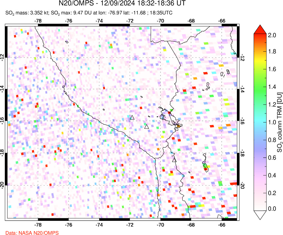 A sulfur dioxide image over Peru on Dec 09, 2024.