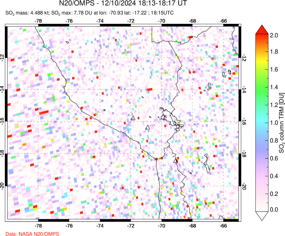 A sulfur dioxide image over Peru on Dec 10, 2024.