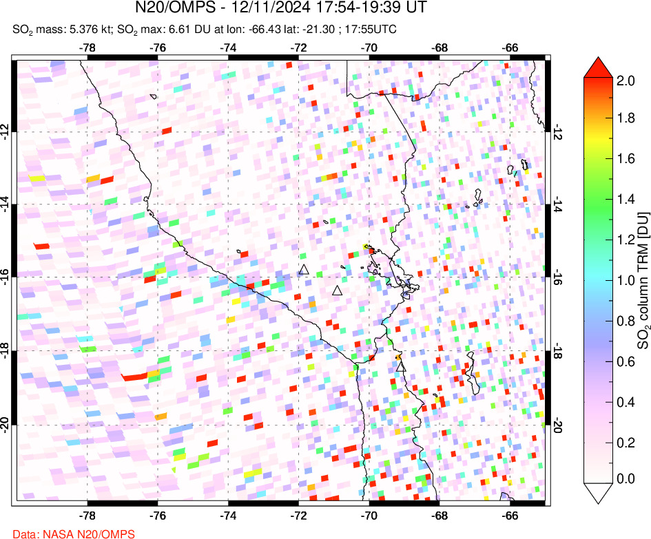 A sulfur dioxide image over Peru on Dec 11, 2024.