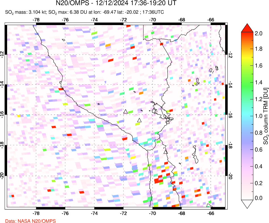 A sulfur dioxide image over Peru on Dec 12, 2024.