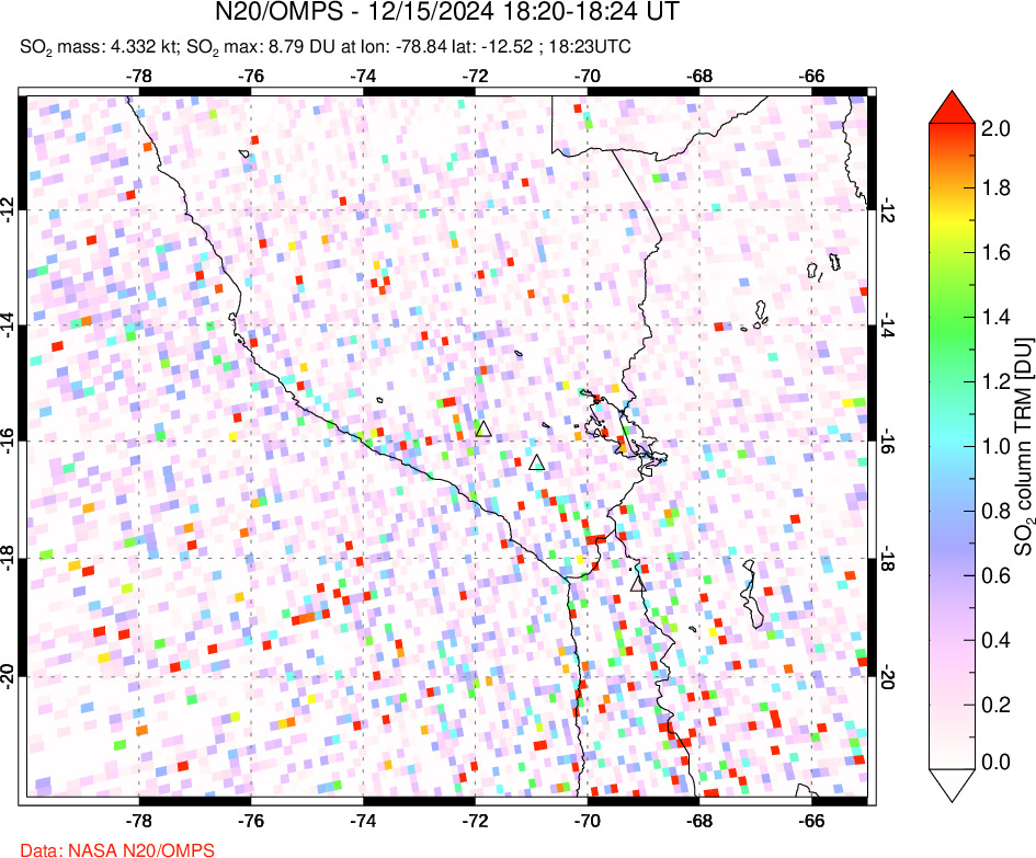 A sulfur dioxide image over Peru on Dec 15, 2024.