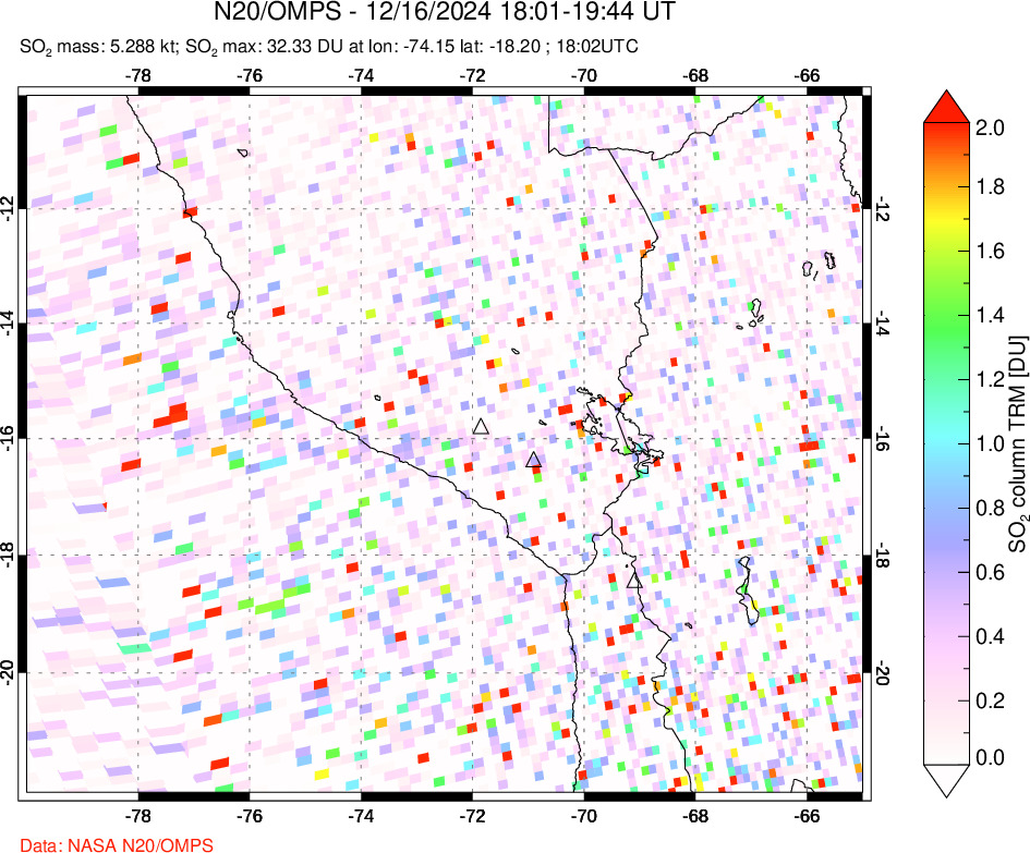 A sulfur dioxide image over Peru on Dec 16, 2024.