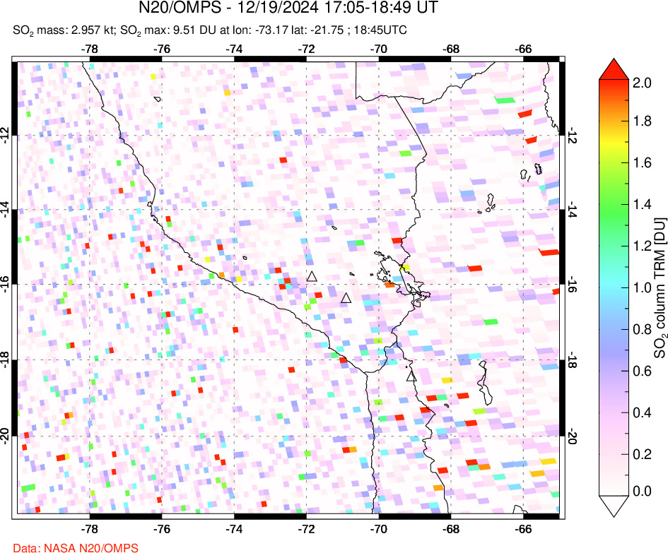 A sulfur dioxide image over Peru on Dec 19, 2024.