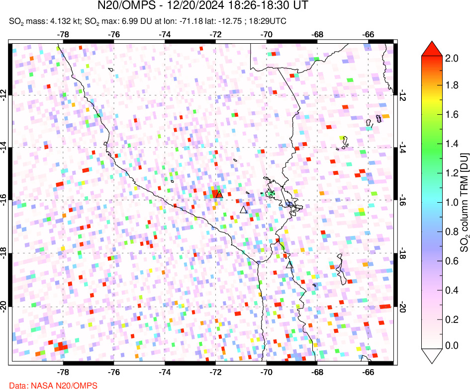 A sulfur dioxide image over Peru on Dec 20, 2024.