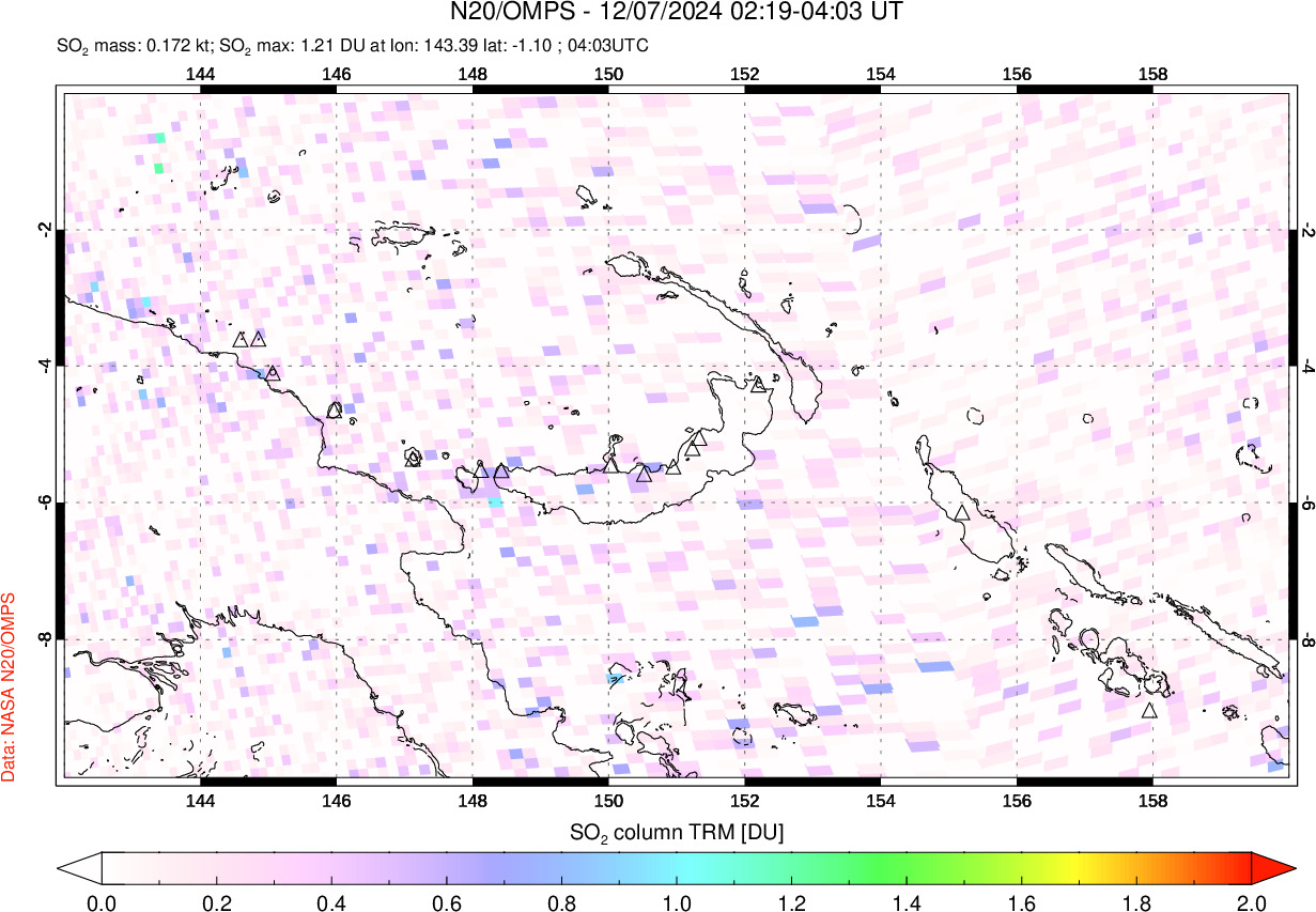 A sulfur dioxide image over Papua, New Guinea on Dec 07, 2024.