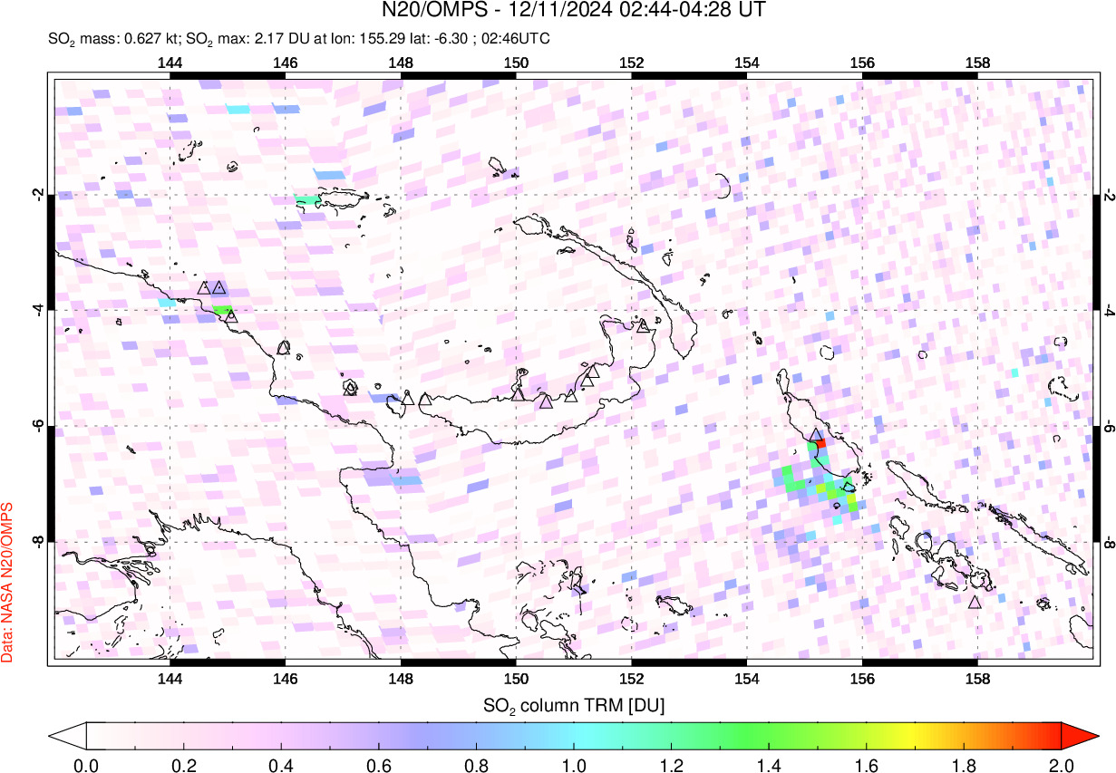 A sulfur dioxide image over Papua, New Guinea on Dec 11, 2024.