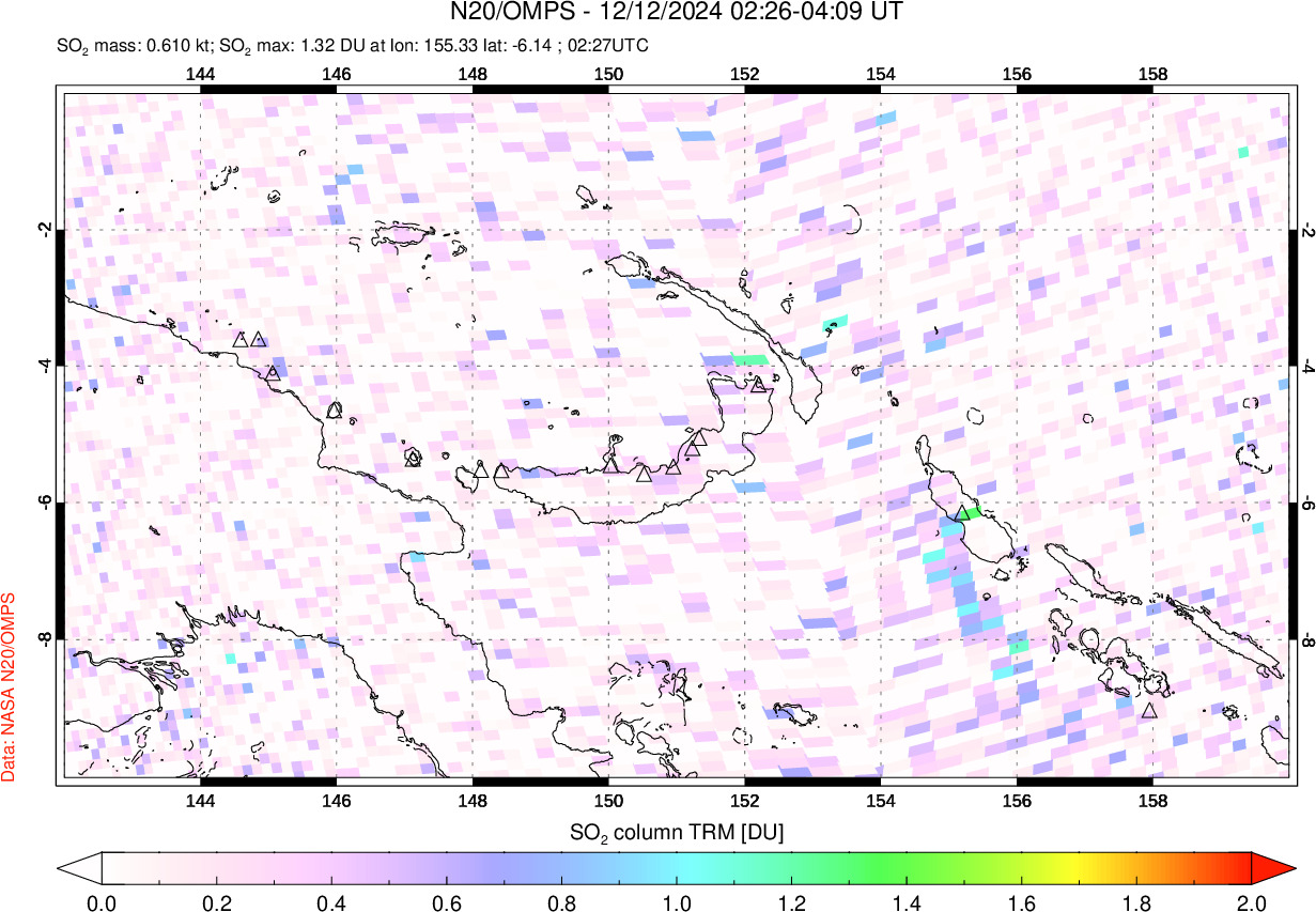 A sulfur dioxide image over Papua, New Guinea on Dec 12, 2024.